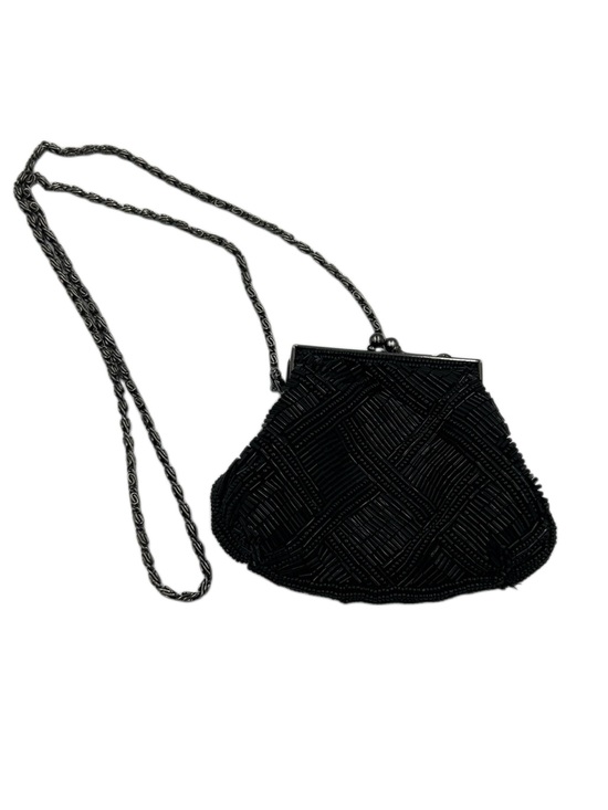 Cache Handbags - Vintage Caché Black Beaded Mini Evening Bag Kiss Lock Clutch Y2K
